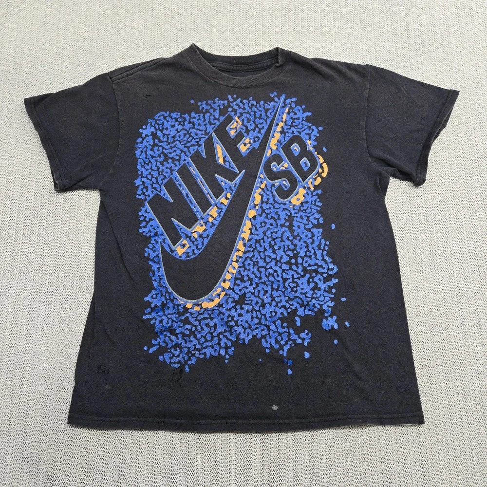 Vtg Nike SB Shirt Youth Boys XL Black Blue Graphic Skateboarding Tee